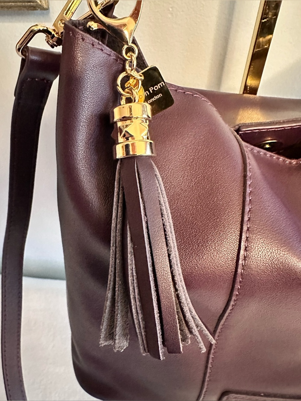 POMPOM LONDON Lambeth Shoulder Hobo Bag in Plum NWOT - Picture 4 of 14